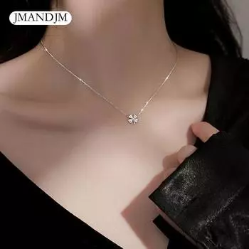 Корейское ожерелье с холодным ветром, серебряное ожерелье с четырехлистным клевером, женское нишевое легкое роскошное новое ожерелье с подвеской в виде листа удачи