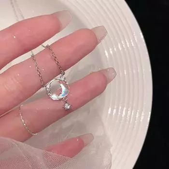 Корейское ожерелье с подвеской в виде полой луны, серебряная цепочка для женщин, ювелирные изделия A2