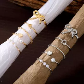 Корейское простое кольцо, роскошное вечернее очаровательное открытое кольцо с бантом, кольцо «Любовь», милый подарок для девочек, очаровательный набор колец с резьбой золотой