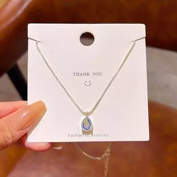 Корейское сладкое феечное ожерелье с подвеской из циркона - цепочка на ключицу с градиентным цветом X1050 серебряный