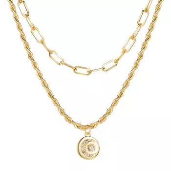 Корейское витое многослойное ожерелье из лунных стразов HZS2251