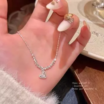 Корейское высококачественное серебряное ожерелье в форме сердца на ключицу — универсальное эффектное украшение для женщин X1533 Thick серебряный