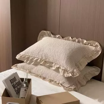 Корейское взрослое двухслойное кружево с оборками Пара наволочек 50x70cm pillowcase мятный зеленый