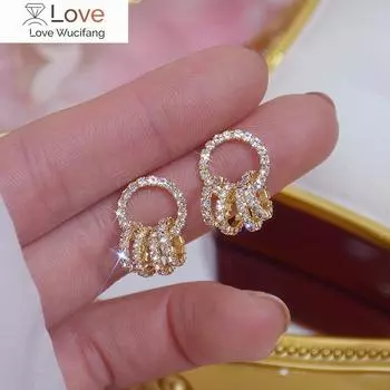 Корея продает модные серьги изысканные AAA циркон 14 карат настоящее золото серьги элегантные простые круглые женские серьги на день рождения подарок белый