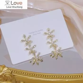 Корея продает модные ювелирные изделия изысканные серьги из настоящего золота 14 карат с цирконием элегантный кулон в виде цветка женские свадебные серьги