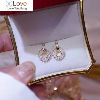 Корея продает модные ювелирные изделия изысканные серьги из настоящего золота 14 карат с цирконием AAA простые круглые маленькие женские серьги золотой