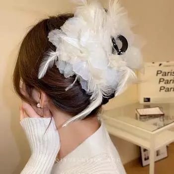 Корея Страусиные перья Заколка для волос для женщин Большая заколка-цветок Взрослая черная заколка для волос Девочки Большая заколка-краб для густых волос Ювелирные изделия