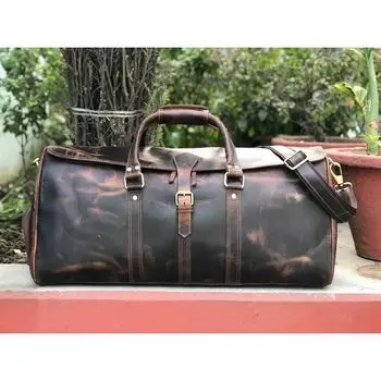 Коричневая кожаная дорожная сумка Hunter ручной работы — идеальный подарок для него и для нее 24 X 11 X 11 IN