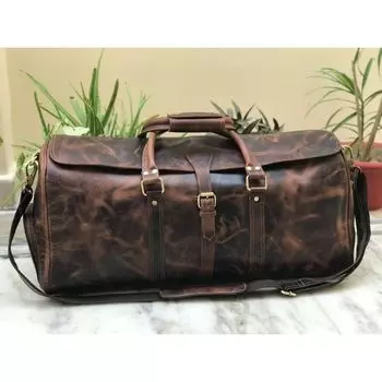 Коричневая кожаная дорожная сумка Hunter ручной работы — идеальный подарок для него и для нее 24 x 11 x 11 in коричневый