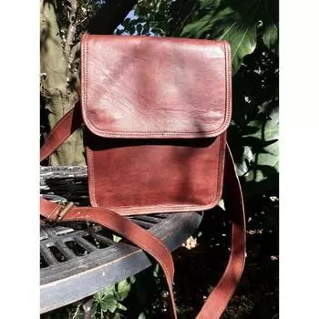 Коричневая кожаная мужская сумка, маленькая кожаная сумка-мессенджер, сумка через плечо, стильная дорожная сумка, сумка для выгула собак, кожаная сумка через плечо 7х9 дюймов, подарок для него. 9 x 7 x 2 in коричневый