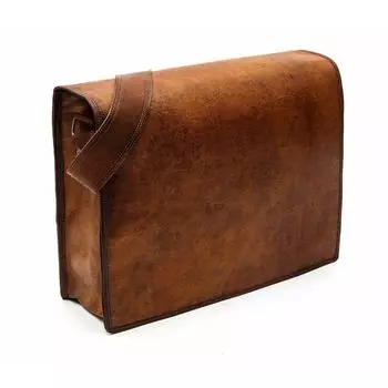 Коричневая кожаная мужская женская винтажная сумка через плечо для ноутбука ручной работы 10 x 13 in коричневый