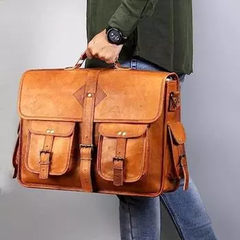 Коричневая кожаная сумка-мессенджер ручной работы для мужчин, стильный универсальный мужской коричневый кожаный портфель для ноутбука, кожаная сумка для ноутбука 15 x 11 x 3 in коричневый