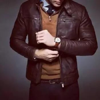 Коричневая мужская куртка из натуральной овчины, праздничная, ручной работы, байкерская, мотоциклетная XS коричневый