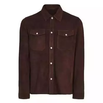 Коричневая натуральная замшевая кожаная рубашка на пуговицах мужская кожаная ручная работа стильная повседневная XS темно-коричневого