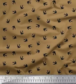 Коричневая поликреповая ткань Soimoi Swift Bird Shirting с принтом в ярдах, 42 дюйма 42 Inch Wide - Poly Crepe коричневый