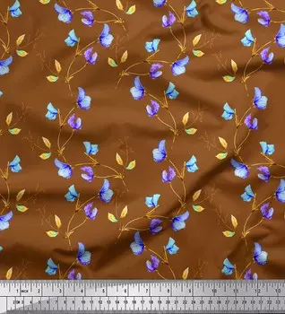 Коричневая японская креп-атласная ткань Soimoi с акварельным принтом цветов и листьев, 42 дюйма по метрам 42 Inch Wide - Cotton Voile коричневый