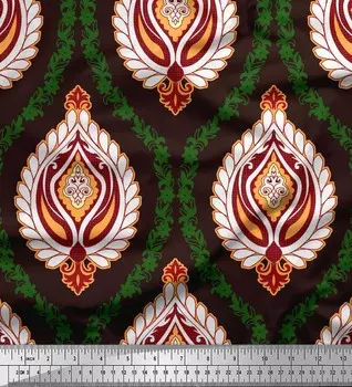 Коричневая японская креп-сатиновая ткань Soimoi с дамасским принтом и цветочным принтом, ткань для творчества по метрам, 42 дюйма 42 Inch Wide - Cotton Voile коричневый