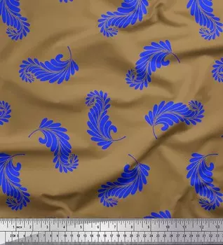 Коричневая японская креп-сатиновая ткань Soimoi с принтом листьев и художественной тканью для рукоделия шириной 42 дюйма по метрам 42 Inch Wide - Poly Crepe жёлтый