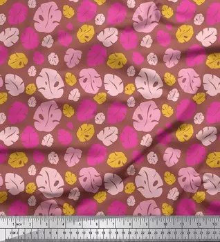 Коричневая японская креп-сатиновая ткань Soimoi с принтом листьев монстеры, ткань по метрам, 42 дюйма 42 Inch Wide - Poly Crepe коричневый