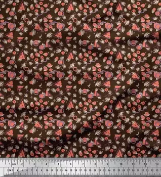 Коричневая японская креп-сатиновая ткань Soimoi, ткань с геометрическим принтом в виде кругов и треугольников, 42 дюйма по метрам 42 Inch Wide - Cotton Voile коричневый