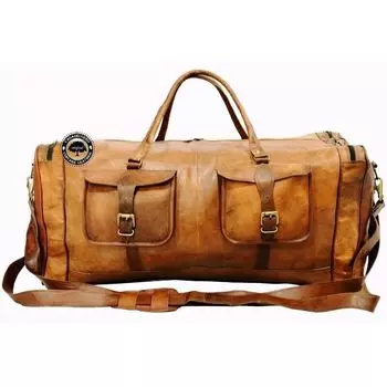 Коричневая сумка ручной работы из натуральной винтажной козьей кожи для путешествий на выходные в стиле ретро 30x11x11 Inch коричневый