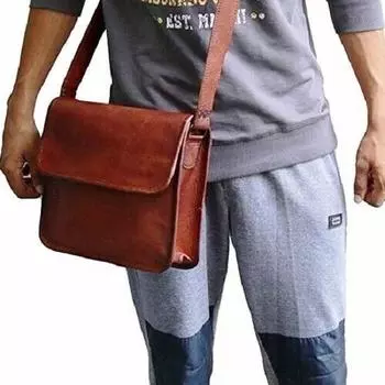 Коричневая винтажная кожаная мужская сумка через плечо для ноутбука ручной работы, новинка 9 x 11 x 3 in коричневый