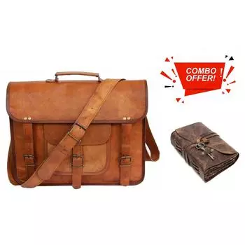 Коричневая винтажная сумка-портфель из натуральной кожи из натуральной кожи Портфель для ноутбука. С комбинированным кожаным дневником 10 x 13 x 4 in коричневый