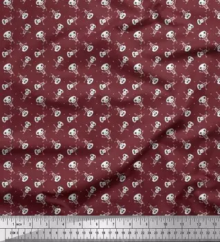 Коричневая вискозная ткань Soimoi с мультяшным черепом и принтом на Хэллоуин, ткань для рукоделия в ярдах, 42 дюйма 42 Inch Wide - Viscose Chiffon малиновый