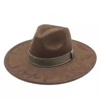 Коричневая замшевая шляпа с широкими полями Jazz Top Hat Женская панама Felt Vintage British M56-59cm