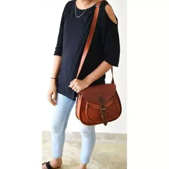 Коричневая женская сумка из козьей кожи, винтажная сумка через плечо, сумка через плечо, кошелек 11 x 9 x 3 in коричневый