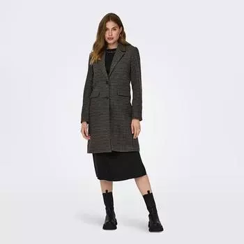 Коричневое прямое пальто средней длины в клетку ТОЛЬКО для женщин S темно серый