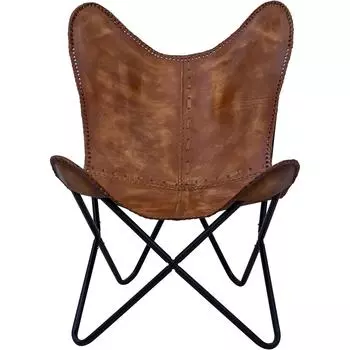 Коричневое винтажное кожаное кресло с подлокотниками/Антикварное кожаное кресло-бабочка Домашний декор/Кресло ручной работы (со складной подставкой) - Кемпинг-Туризм-Стулья 32 x 27 x 28 in