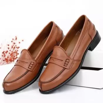 Коричневые антикварные женские повседневные туфли из натуральной кожи с круглым носком и короткими каблуками