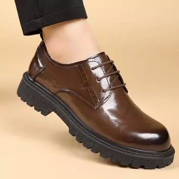 Коричневые деловые мужские кожаные туфли в стиле минимализма для джентльмена. Для отдыха на природе, деловой вечеринки, офиса, свадьбы жениха. Элегантные туфли. 38 чёрный