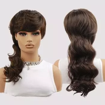 Коричневые Длинные Волнистые Парики Синтетические Волосы Женские Натуральные Пушистые Многослойные Парики Симпатичные Косплей Парики Для Ежедневного Использования с Челкой Термостойкий Парик золотой/коричневый