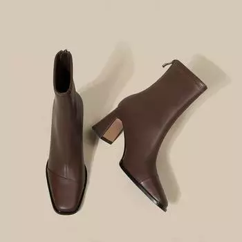 Коричневые короткие сапоги на высоком каблуке Ruodan, женские осенне-зимние французские ботильоны, квадратные тонкие сапоги на толстом каблуке 35 коричневый