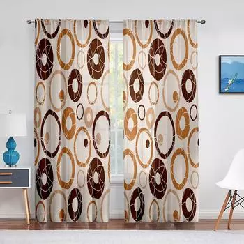 Коричневые круги в горошек с рисунком Тюлевые оконные шторы для гостиной, спальни, современная кухня, прозрачная вуаль, шторы, украшение 1 PCS W100XH250cm&Rod Pocket