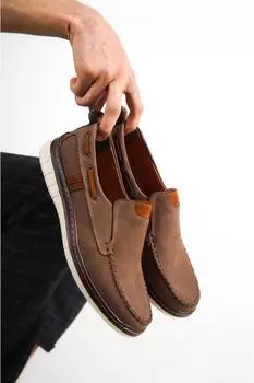 Коричневые мужские кожаные повседневные туфли из нубука из натуральной кожи Mrd15-3040