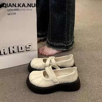 Коричневые туфли на платформе в студенческом стиле, женские мокасины на липучках, весенне-летняя одежда, Мэри Джейн, одинарный 35 коричневый