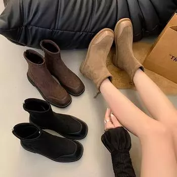 Коричневые узкие ботинки женские 2024 Martin Boots British Chelsea Short Boots Женские голые ботинки Foreign Versatile 35 чёрный