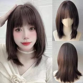 Коричневые вьющиеся парики с воздушной челкой 18 дюймов синтетические термостойкие волосы с глубокими волнами милые и натуральные вечеринки или селфи корейская мода 18inches коричневый