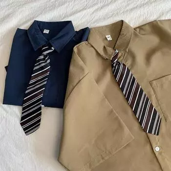 Коричневые винтажные рубашки, женские японские городские блузки с короткими рукавами для девочек, оверсайз, с рукавами в пять точек, униформа DK, топы M коричневый