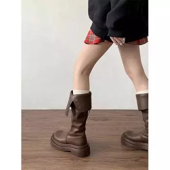 Коричневые высокие ботинки Martin на платформе с юбкой, тонкие ботинки, короткие ботинки, женские, новинка 2024 года, весна и осень 35