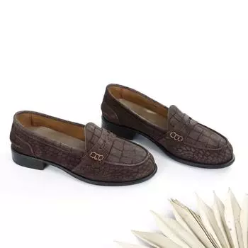 Коричневые замшевые женские повседневные туфли Krako из натуральной кожи с круглым носком на коротком каблуке