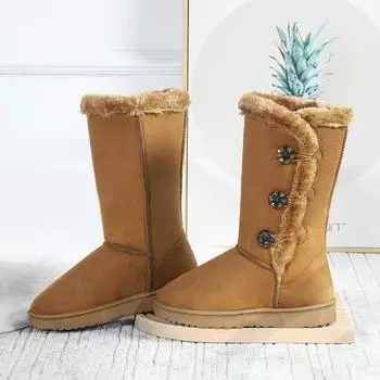 Коричневые зимние ботинки женские зимние корейские стиль круглая голова плюс размер хлопковая обувь теплая флисовая обувь на плоской подошве Bota Cano Curto Femenina 36 чёрный