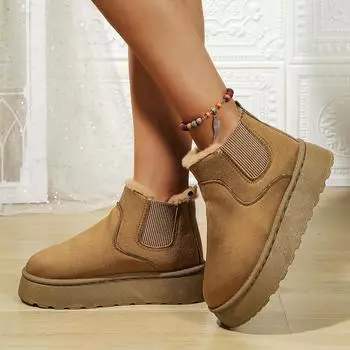Коричневые зимние женские зимние ботинки, плюшевые, теплые, нескользящие, водонепроницаемые, женские кроссовки на плоской подошве, повседневные, без застежек, женские ботильоны Botas Mujer 41 серый