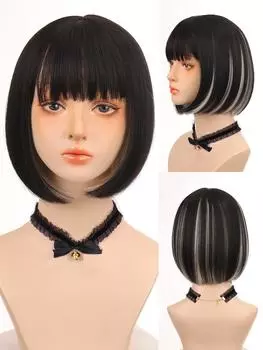 Коричневый черный маринованный серебристо-серый белый Лолита ролевые игры вечеринка натуральные волосы боб парик 12inch