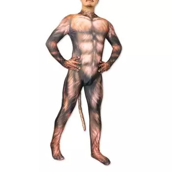 Коричневый Kemono Zentai 03 с хвостом, собака, волк, медведь, ZENTAI, молния, колготки для всего тела, боди, все завязки, косплей, взрослый карнавальный костюм, наряд для косплея коричневый