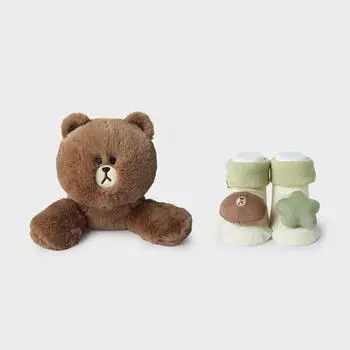 Коричневый комплект куколки и носков Line Friends