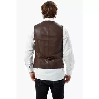 Коричневый кожаный жилет с карманом